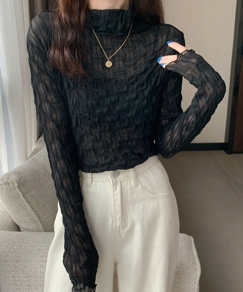 DAY CLOSET(デイ クローゼット)の「レディース メロウフリルの長袖シアータートルネック(シャツ/ブラウス・レディース・チャコールグレー/アイボリー/ブラック/ホワイト・ONE SIZE)」の9枚目の写真