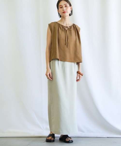 select MOCA（セレクトモカ）の「2021 SS スムースサテン2wayノースリーブトップス＆リラックスパンツセットアップ（セットアップ・レディース・ブラック/ベージュ・FREE）」の17枚目の写真