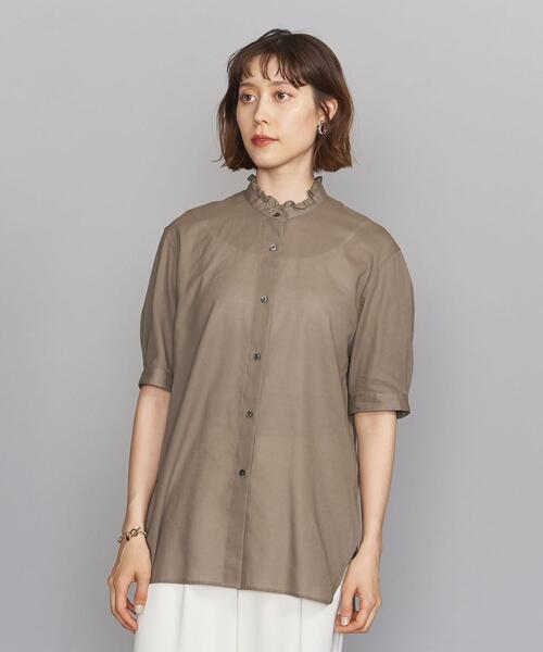 BEAUTY&YOUTH UNITED ARROWS（ビューティーアンドユースユナイテッドアローズ）の「BY コットンシフォンスタンドフリル 5分袖ブラウス（シャツ/ブラウス・レディース・ホワイト/ブラック/オリーブ・FREE）」の7枚目の写真