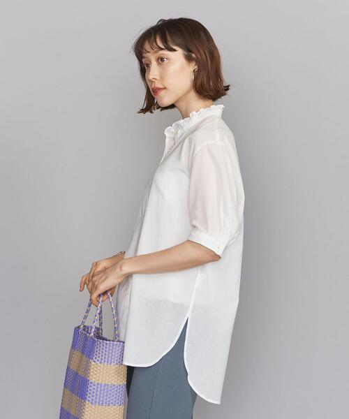 BEAUTY&YOUTH UNITED ARROWS（ビューティーアンドユースユナイテッドアローズ）の「BY コットンシフォンスタンドフリル 5分袖ブラウス（シャツ/ブラウス・レディース・ホワイト/ブラック/オリーブ・FREE）」の5枚目の写真