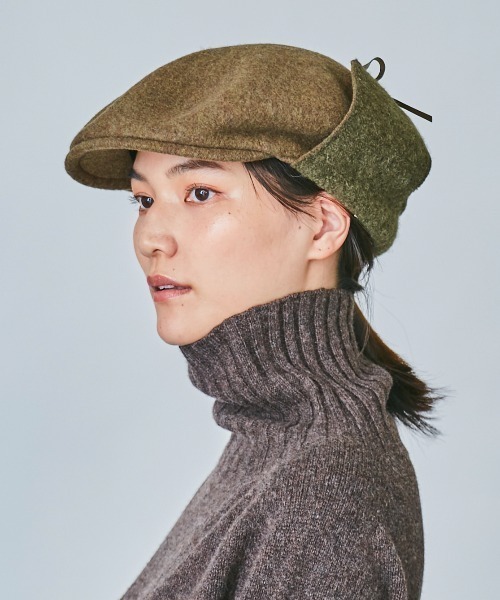 OVERRIDE（オーバーライド）の「OVERRIDE MILLED HUNTING EARLAP（ハンチング/ベレー帽・レディース・オリーブ/ブラック・M/57.5cm）」の2枚目の写真