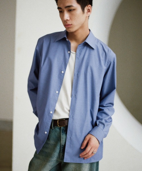 WYM LIDNM(ウィム バイ リドム)の「MICRO SPAN BASIC DRESS SHIRT(シャツ/ブラウス・メンズ・ホワイト/ブルー/チャコールグレー/カーキ/ダークブラウン/ダークグリーン/ナチュラル/サックスブルー/グレイッシュブルー/ストライプ・S/M/L)」の13枚目の写真