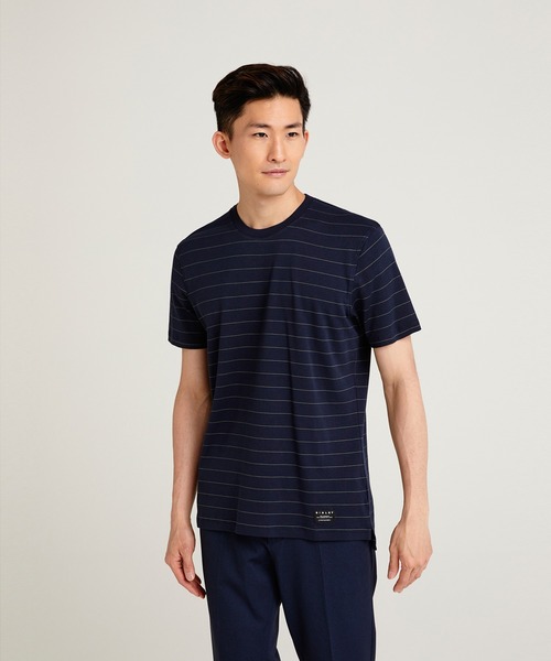 SISLEY(シスレー)の「ボーダーロゴ半袖Tシャツ・カットソー(Tシャツ/カットソー・メンズ・ネイビー・SMALL/MEDIUM/LARGE/X-LARGE)」の1枚目の写真