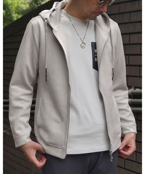 NICOLE CLUB FOR MEN（ニコルクラブフォーメン）の「スウェードジップアップパーカ（パーカー・メンズ・ブラック/シルバーグレー/グレー系/ライトベージュ・LARGE/X-LARGE/MEDIUM）」の3枚目の写真
