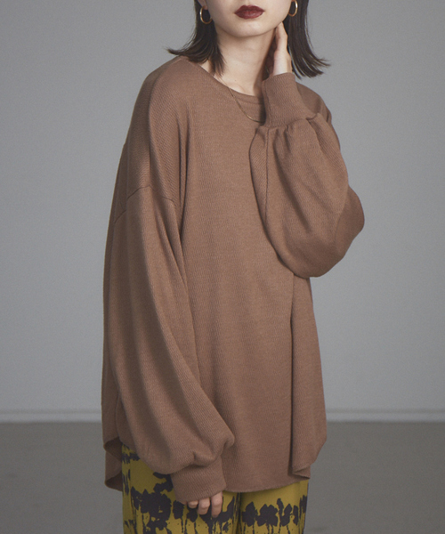 NOMINE(ノミネ)の「【展開店舗限定】ハニカムワッフルプルオーバー(Tシャツ/カットソー・レディース・ライトグレー/ブラック/アイボリー/モカ・フリー)」の1枚目の写真