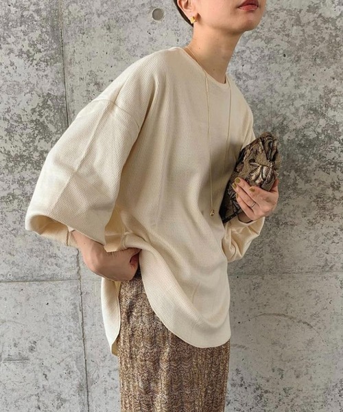 NOMINE(ノミネ)の「【展開店舗限定】ハニカムワッフルプルオーバー(Tシャツ/カットソー・レディース・ライトグレー/ブラック/アイボリー/モカ・フリー)」の2枚目の写真