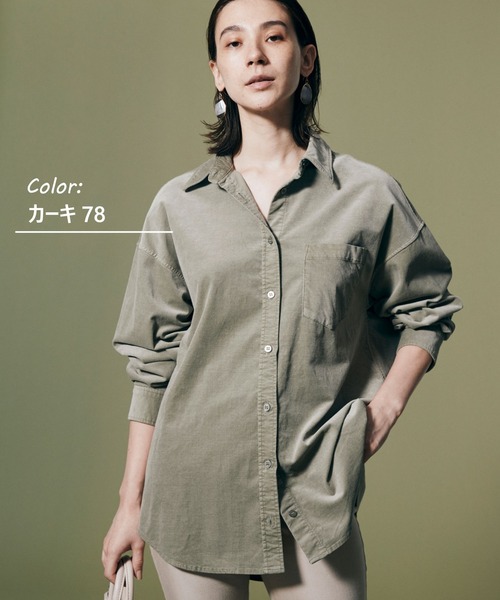 BAYFLOW(ベイフロー)の「カラーコーデュロイシャツ(シャツ/ブラウス・レディース・ブルー/チャコール/ベージュ/カーキ/ピンク・SMALL/MEDIUM)」の4枚目の写真