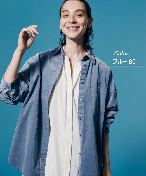 BAYFLOW(ベイフロー)の「カラーコーデュロイシャツ(シャツ/ブラウス・レディース・ブルー/チャコール/ベージュ/カーキ/ピンク・SMALL/MEDIUM)」の5枚目の写真