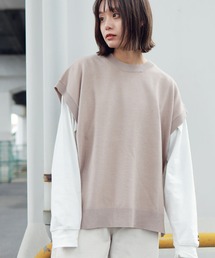 オーバーサイズ クルーネック サイドスリット ニットベスト