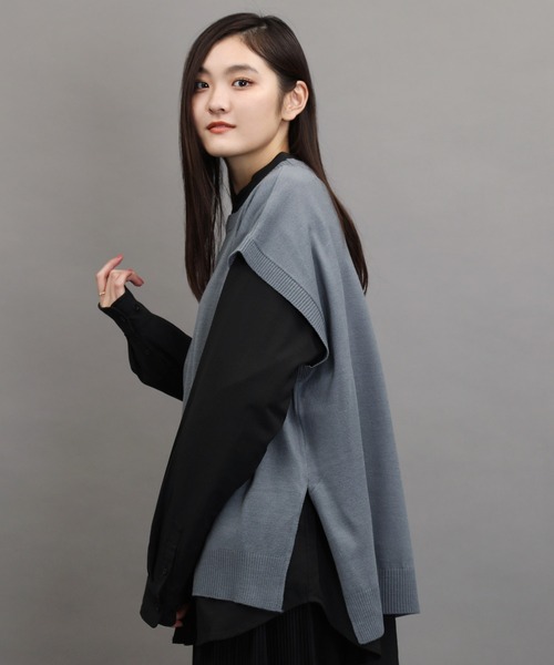 Air Tokyo（エアートウキョー）の「オーバーサイズ クルーネック サイドスリット ニットベスト（ベスト・メンズ・ブラック/ベージュ/グレー・FREE）」の3枚目の写真