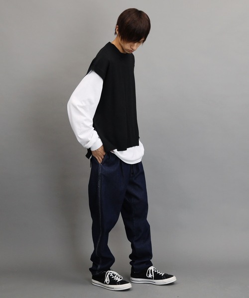 Air Tokyo（エアートウキョー）の「オーバーサイズ クルーネック サイドスリット ニットベスト（ベスト・メンズ・ブラック/ベージュ/グレー・FREE）」の16枚目の写真