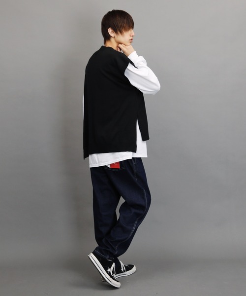 Air Tokyo（エアートウキョー）の「オーバーサイズ クルーネック サイドスリット ニットベスト（ベスト・メンズ・ブラック/ベージュ/グレー・FREE）」の7枚目の写真