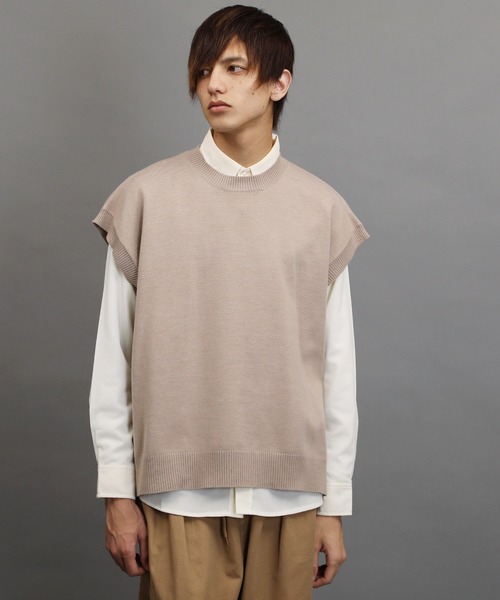 Air Tokyo（エアートウキョー）の「オーバーサイズ クルーネック サイドスリット ニットベスト（ベスト・メンズ・ブラック/ベージュ/グレー・FREE）」の19枚目の写真