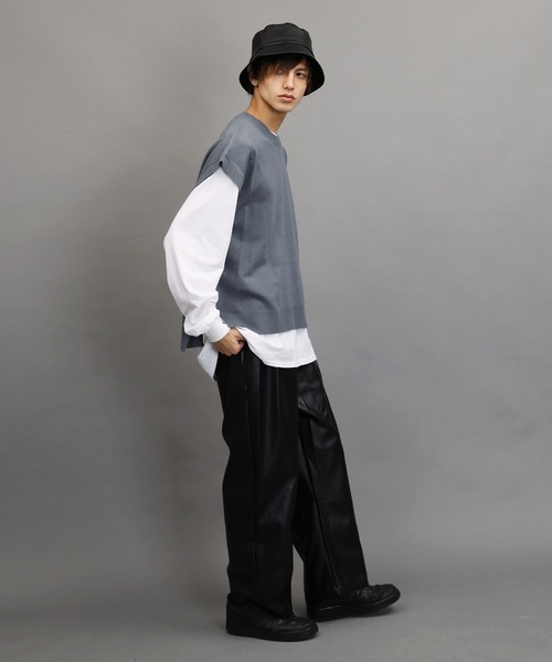 Air Tokyo（エアートウキョー）の「オーバーサイズ クルーネック サイドスリット ニットベスト（ベスト・メンズ・ブラック/ベージュ/グレー・FREE）」の20枚目の写真