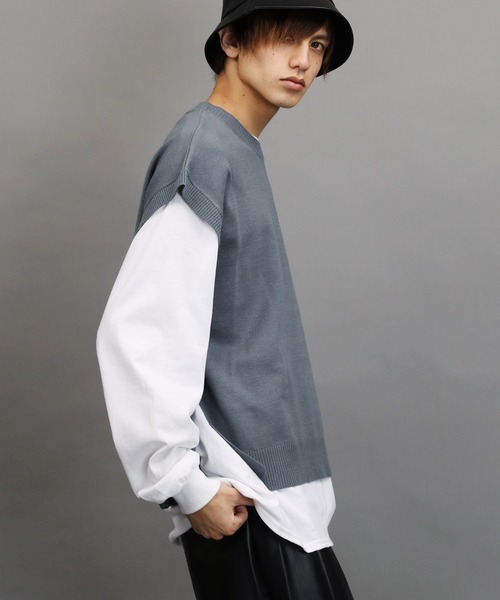 Air Tokyo（エアートウキョー）の「オーバーサイズ クルーネック サイドスリット ニットベスト（ベスト・メンズ・ブラック/ベージュ/グレー・FREE）」の6枚目の写真