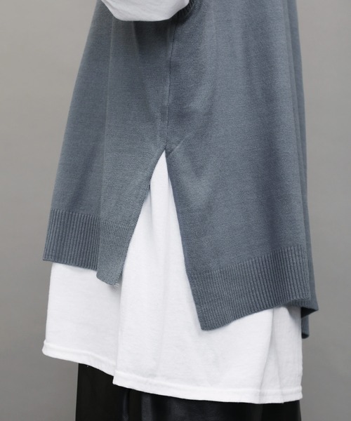 Air Tokyo（エアートウキョー）の「オーバーサイズ クルーネック サイドスリット ニットベスト（ベスト・メンズ・ブラック/ベージュ/グレー・FREE）」の15枚目の写真