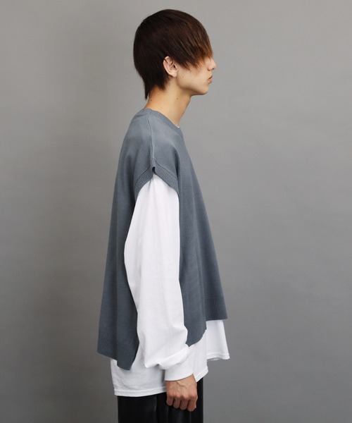 Air Tokyo（エアートウキョー）の「オーバーサイズ クルーネック サイドスリット ニットベスト（ベスト・メンズ・ブラック/ベージュ/グレー・FREE）」の21枚目の写真