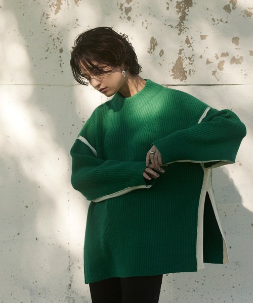 miette(ミエット)の「配色ラインサイドスリットニット(ニット/セーター・レディース・グリーン/グレー/ブラック/ブルー・FREE)」の3枚目の写真