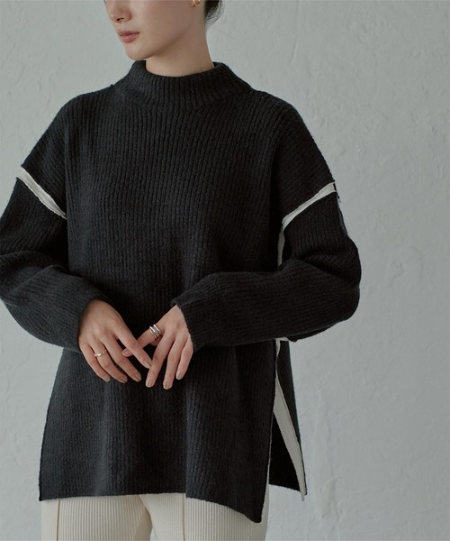 miette(ミエット)の「配色ラインサイドスリットニット(ニット/セーター・レディース・グリーン/グレー/ブラック/ブルー・FREE)」の6枚目の写真