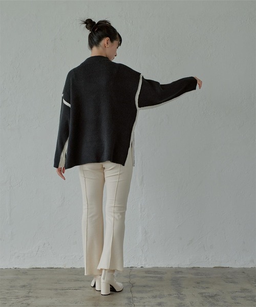 miette(ミエット)の「配色ラインサイドスリットニット(ニット/セーター・レディース・グリーン/グレー/ブラック/ブルー・FREE)」の9枚目の写真