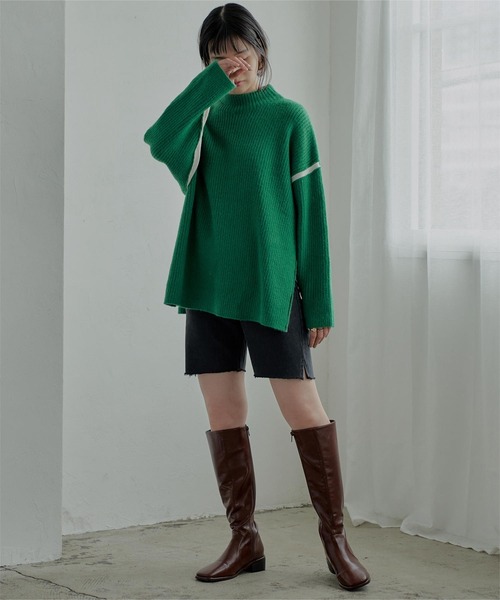 miette(ミエット)の「配色ラインサイドスリットニット(ニット/セーター・レディース・グリーン/グレー/ブラック/ブルー・FREE)」の18枚目の写真