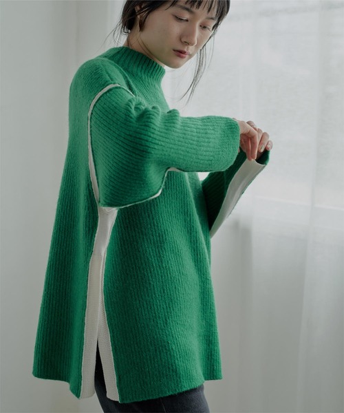 miette(ミエット)の「配色ラインサイドスリットニット(ニット/セーター・レディース・グリーン/グレー/ブラック/ブルー・FREE)」の5枚目の写真