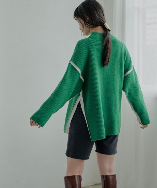 miette(ミエット)の「配色ラインサイドスリットニット(ニット/セーター・レディース・グリーン/グレー/ブラック/ブルー・FREE)」の20枚目の写真