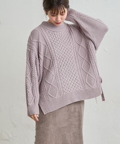 natural couture(ナチュラルクチュール)の「サイドリボンゆるっとニット(ニット/セーター・レディース・ラベンダー/スミクロ/アイボリー/モカ・FREE)」の4枚目の写真