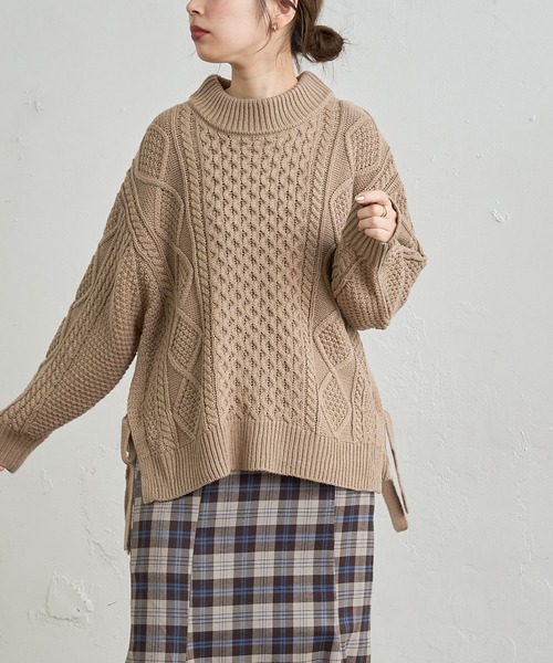 natural couture(ナチュラルクチュール)の「サイドリボンゆるっとニット(ニット/セーター・レディース・ラベンダー/スミクロ/アイボリー/モカ・FREE)」の1枚目の写真