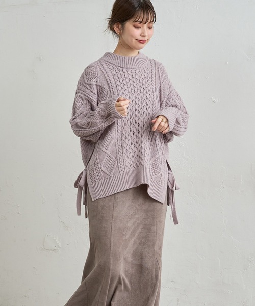 natural couture(ナチュラルクチュール)の「サイドリボンゆるっとニット(ニット/セーター・レディース・ラベンダー/スミクロ/アイボリー/モカ・FREE)」の12枚目の写真