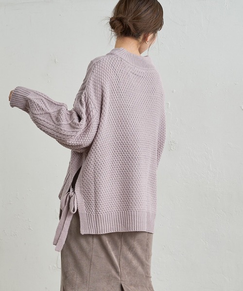 natural couture(ナチュラルクチュール)の「サイドリボンゆるっとニット(ニット/セーター・レディース・ラベンダー/スミクロ/アイボリー/モカ・FREE)」の6枚目の写真