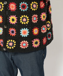 Niche. ニッチ ネパール かぎ針編み フラワー クロシェ カーディガン 紺