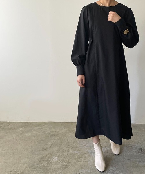 210nouve（トゥージュヌーブ）の「ボリュームスリーブサイドリボンワンピース（シャツワンピース・レディース・ブラック/ブラウン/オレンジ/グレイッシュベージュ・FREE）」の2枚目の写真