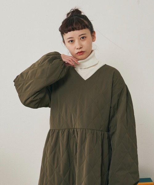 MERLOT（メルロー）の「ダイヤキルト中綿ワンピース（ワンピース・レディース・ブラック/カーキ/ピンク・FREE）」の18枚目の写真