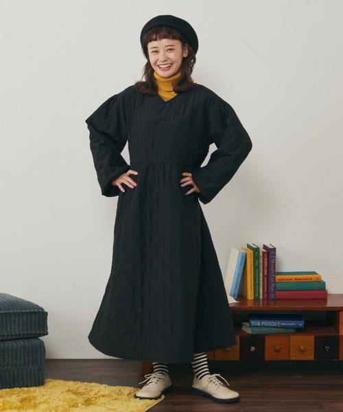 MERLOT（メルロー）の「ダイヤキルト中綿ワンピース（ワンピース・レディース・ブラック/カーキ/ピンク・FREE）」の21枚目の写真