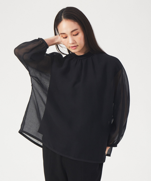 qualite（カリテ）の「【セットアップ対応】オーガンジーギャザーブラウス（シャツ/ブラウス・レディース・ブラック/ライトベージュ・フリー）」の2枚目の写真