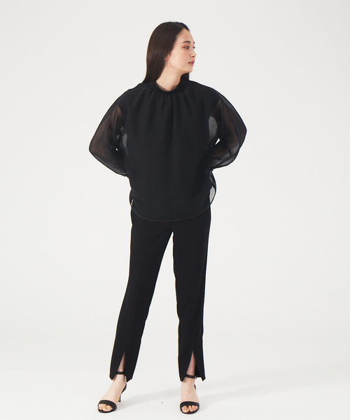 qualite（カリテ）の「【セットアップ対応】オーガンジーギャザーブラウス（シャツ/ブラウス・レディース・ブラック/ライトベージュ・フリー）」の4枚目の写真