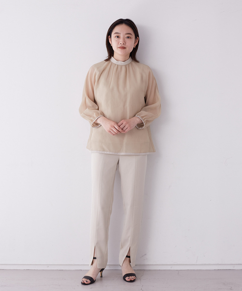 qualite（カリテ）の「【セットアップ対応】オーガンジーギャザーブラウス（シャツ/ブラウス・レディース・ブラック/ライトベージュ・フリー）」の6枚目の写真