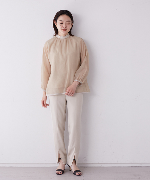 qualite（カリテ）の「【セットアップ対応】オーガンジーギャザーブラウス（シャツ/ブラウス・レディース・ブラック/ライトベージュ・フリー）」の7枚目の写真