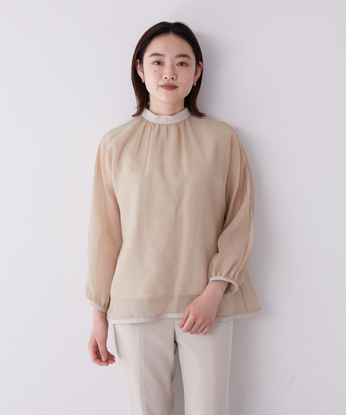 qualite（カリテ）の「【セットアップ対応】オーガンジーギャザーブラウス（シャツ/ブラウス・レディース・ブラック/ライトベージュ・フリー）」の8枚目の写真