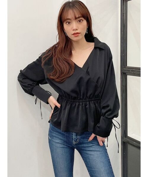 GYDA(ジェイダ)の「カフスレースアップ カシュクールデザインブラウス(シャツ/ブラウス・レディース・オフホワイト/ブラック/ミント・FREE)」の9枚目の写真