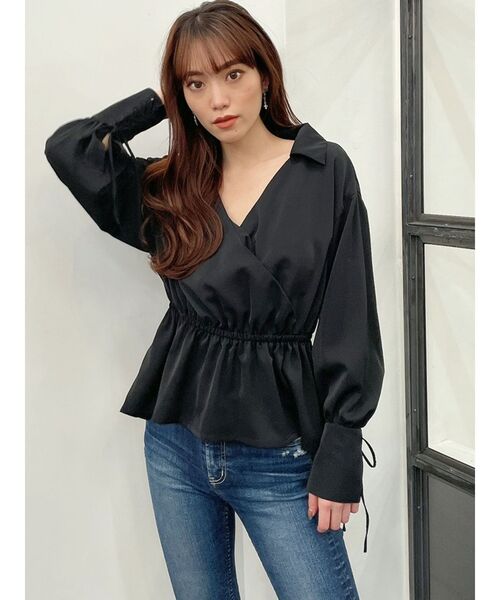 GYDA(ジェイダ)の「カフスレースアップ カシュクールデザインブラウス(シャツ/ブラウス・レディース・オフホワイト/ブラック/ミント・FREE)」の10枚目の写真