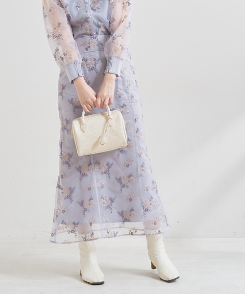 natural couture（ナチュラルクチュール）の「オーガンジー刺繍スカート（スカート・レディース・サックスブルー/ピンク/アイボリー・FREE）」の3枚目の写真