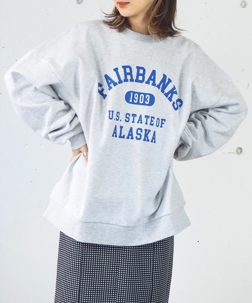 tiptop(ティップトップ)の「カレッジプリントBIGスウェット/トレーナー(スウェット・レディース・グレー/オフホワイト/ピンク/ブラック系その他・FREE)」の3枚目の写真