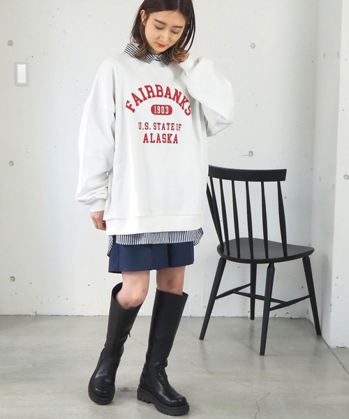 tiptop(ティップトップ)の「カレッジプリントBIGスウェット/トレーナー(スウェット・レディース・グレー/オフホワイト/ピンク/ブラック系その他・FREE)」の5枚目の写真