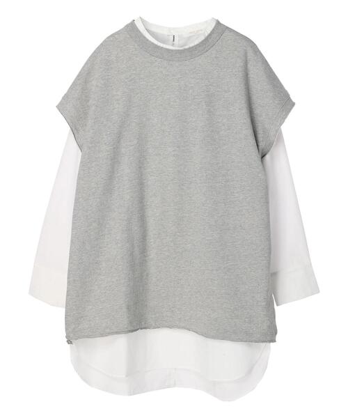 Green Parks(グリーンパークス)の「SET2点 ミニ裏毛+シャツチュニック*(Tシャツ/カットソー・レディース・ブラック/ベージュ/杢グレー・FREE)」の6枚目の写真