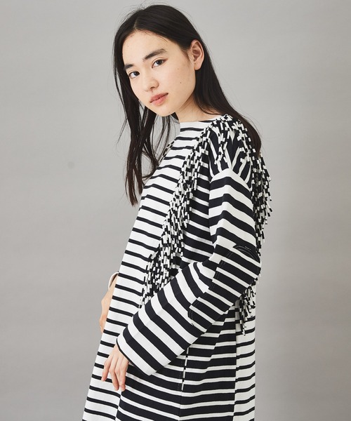 TOBILA（トビラ）の「ミックスボーダー リメイク バスクＴシャツワンピース（ワンピース・レディース・ブラック/ライム/ブルー・M）」の4枚目の写真