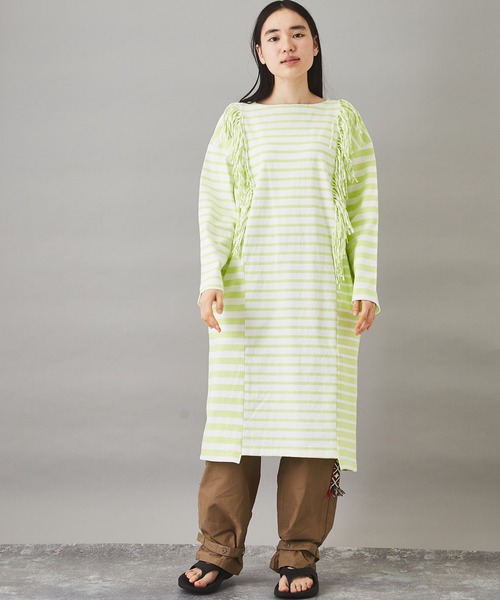 TOBILA（トビラ）の「ミックスボーダー リメイク バスクＴシャツワンピース（ワンピース・レディース・ブラック/ライム/ブルー・M）」の10枚目の写真