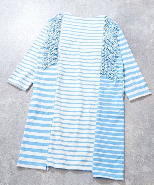 TOBILA（トビラ）の「ミックスボーダー リメイク バスクＴシャツワンピース（ワンピース・レディース・ブラック/ライム/ブルー・M）」の17枚目の写真