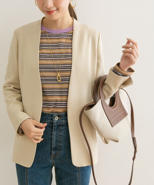 URBAN RESEARCH（アーバンリサーチ）の「ノーカラージャケット（その他アウター・レディース・ベージュ/ネイビー・38/36）」の3枚目の写真